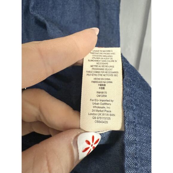 Free People Dress Womens Medium Blue Belted Long Sleeve Denim Mini Zip Back - Picture 7 of 8